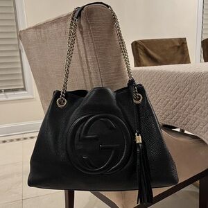 Black Leather Designer Tote Bag